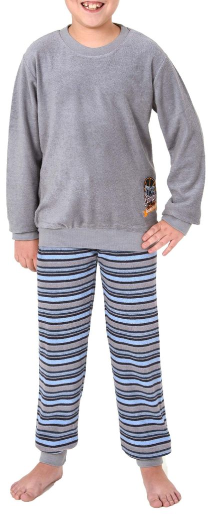 Toller Jungen Frottee Pyjama langarm mit Bündchen und cooler Stickerei - 291 501 13 577 ; grau , 158