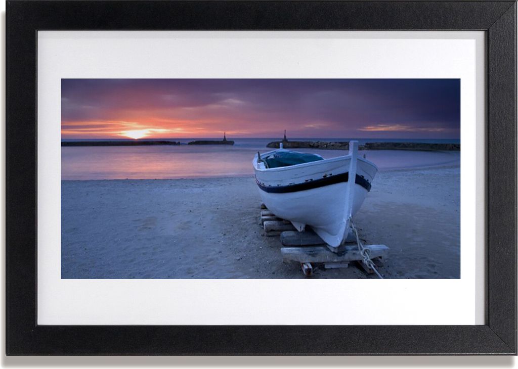 Bild 30x20 MDF-Rahmen Wandkunst Boat Beach, Sonne, Landschaft