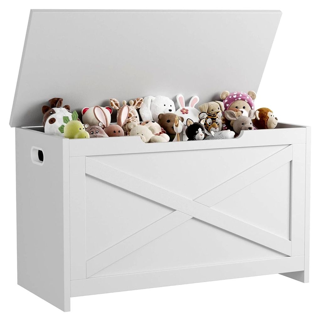 Holz Aufbewahrungsbank 76 cm mit Sicherheits-Scharnier – Vielseitig als Truhe, Sitzbank, Schuhbank und Ordnungsbox – Für Flur, Schlafzimmer un...