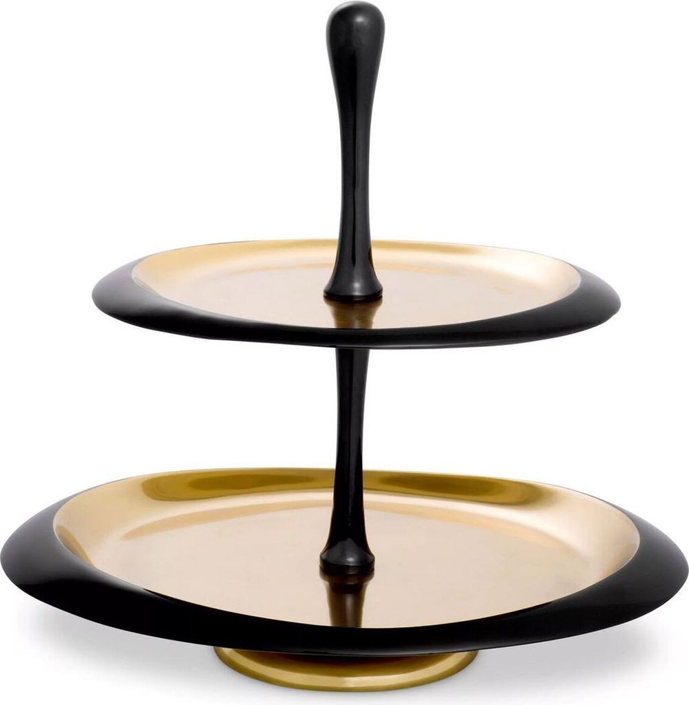 Casa Padrino Luxus Etagere Schwarz / Gold 35 x 26 x H. 32,5 cm - Ovale Kuchen & Keks Etagere - Gastronomie Accessoires - Restaurant Accessoires - H...