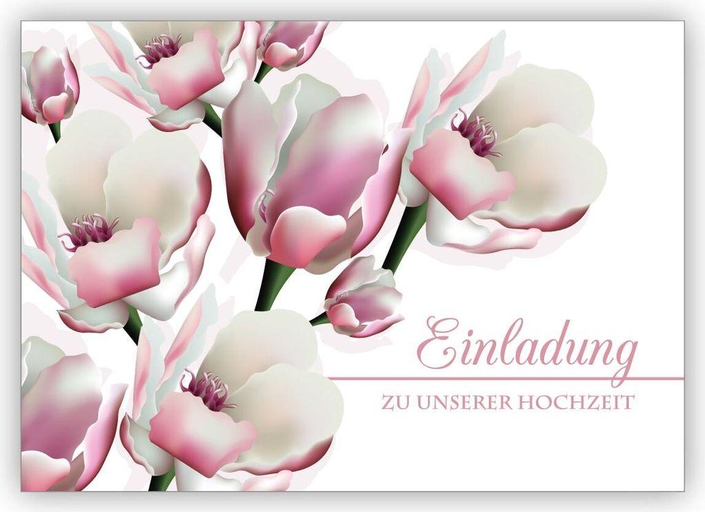 Zauberhafte Einladungskarte mit leichten Blüten für Brautpaare: Einladung zu unserer Hochzeit