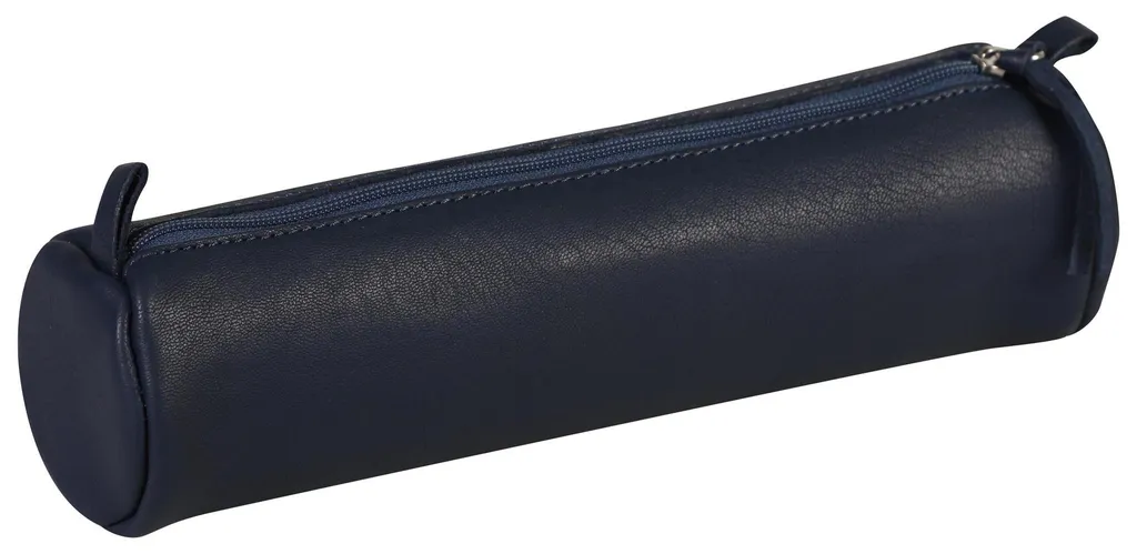 Trousse Scolaire Ronde Clairefontaine Cuir Bleu pour Stylos et Crayons