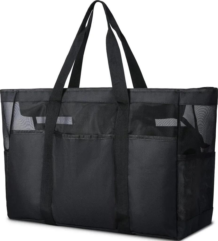 Sac de plage XXL Lubardy en maille anti-sable avec fermeture éclair