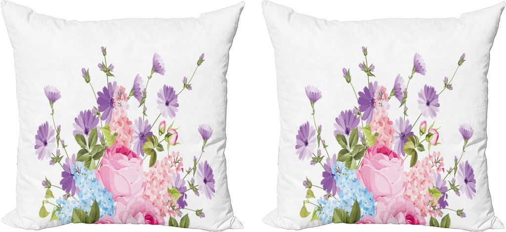 ABAKUHAUS Vintage Rose Kissenbezug Set (2Stück), Simplistic Floral Bouquet Muster auf einfachen Hintergrund, 60 x 60 cm, Violet Baby Pink