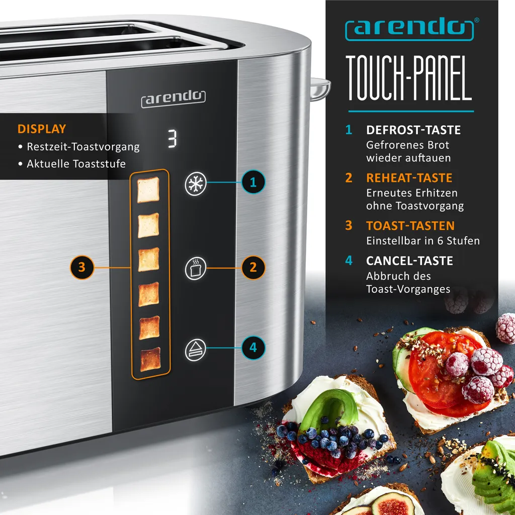 Tostapane Juanita Krispy 1500W 2 Fessure Larghe - Pannello Touch, Funzioni Scongelamento E Riscaldamento, Design Compatto Con Raccogli Briciole