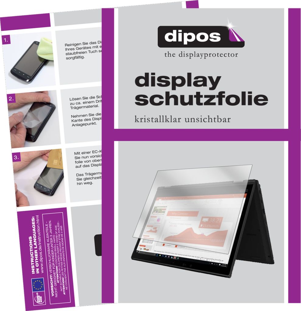 2x Schutzfolie für Lenovo Yoga X390 13.3 Zoll klar Displayschutzfolie Folie Display Schutz dipos