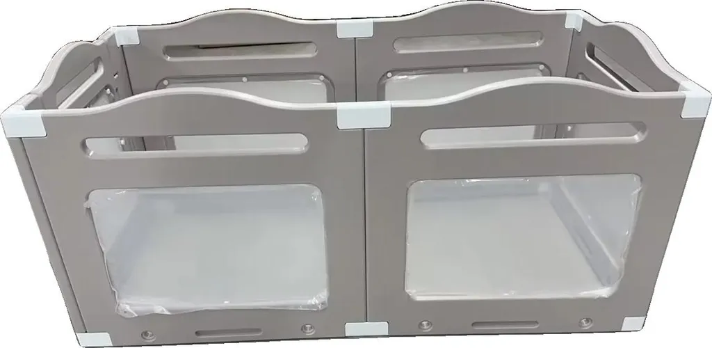 Parc chiot anti-évasion transparent pliable avec porte grise 129x68cm