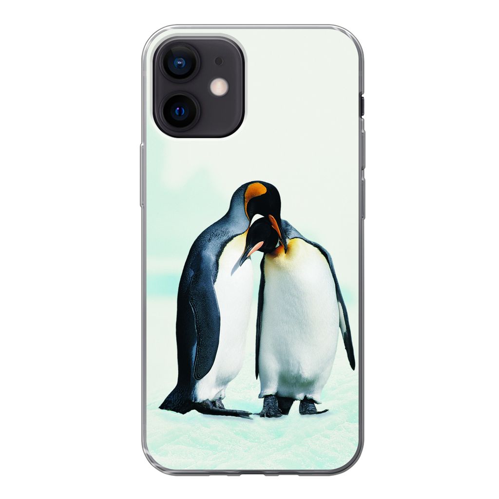MuchoWow Handyhülle Schutzhülle Hülle für iPhone 12 Pinguine - Schnee - Familie Silikon Softcase Handy Hülle - Schutzhülle