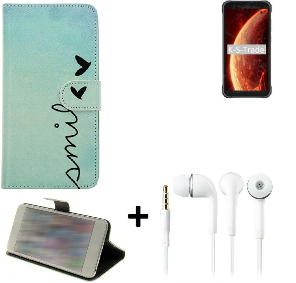K-S-Trade Schutz Hülle Handy Hülle kompatibel mit Blackview BV4900 360° Wallet Case Schutz Hülle ''smile'' inkl. Ohrstöpsel Smartphone cover