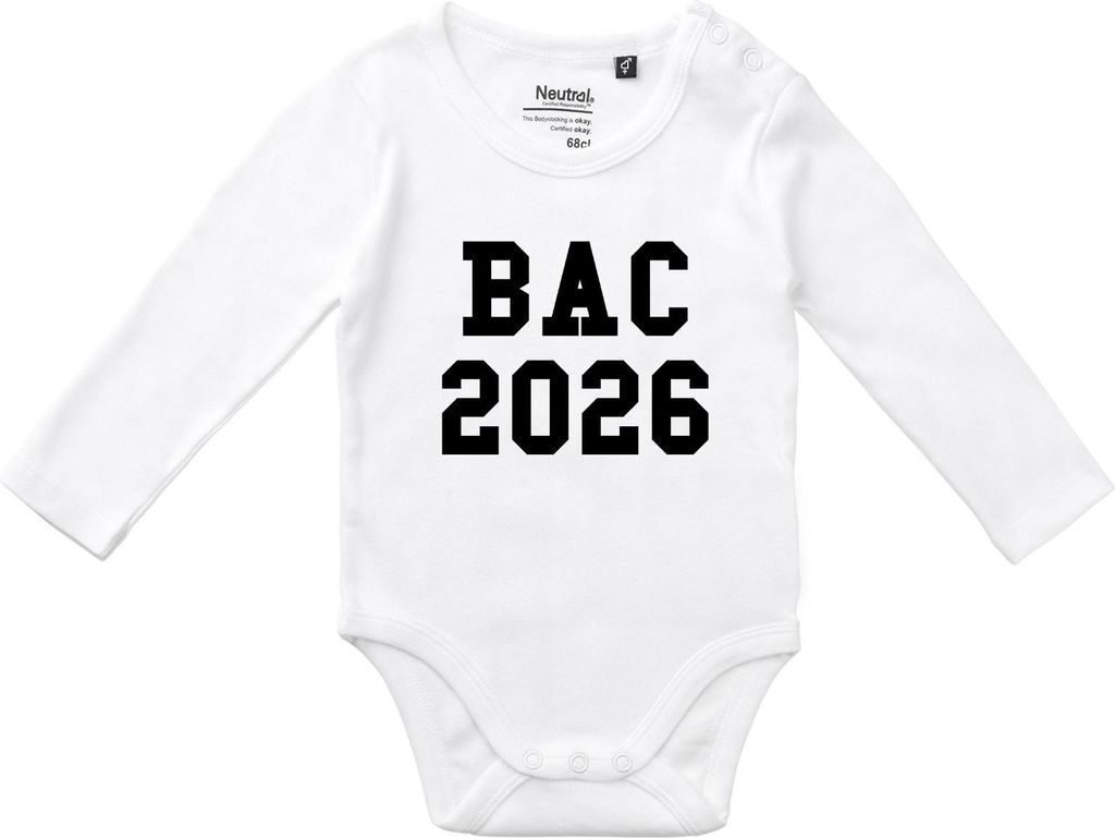Huuraa Baby Body BAC 2026 Abschluss Frankreich 80 White Baumwolle Fairtrade Langarmbody Geschenkidee