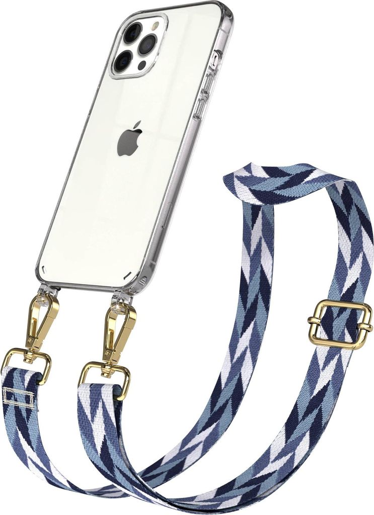 EAZY CASE Handykette - Verstellbarer Trageriemen kompatibel mit Apple iPhone 12 Pro Max, Handykordel mit transparenter Silikon-Hülle, Karabiner Go...