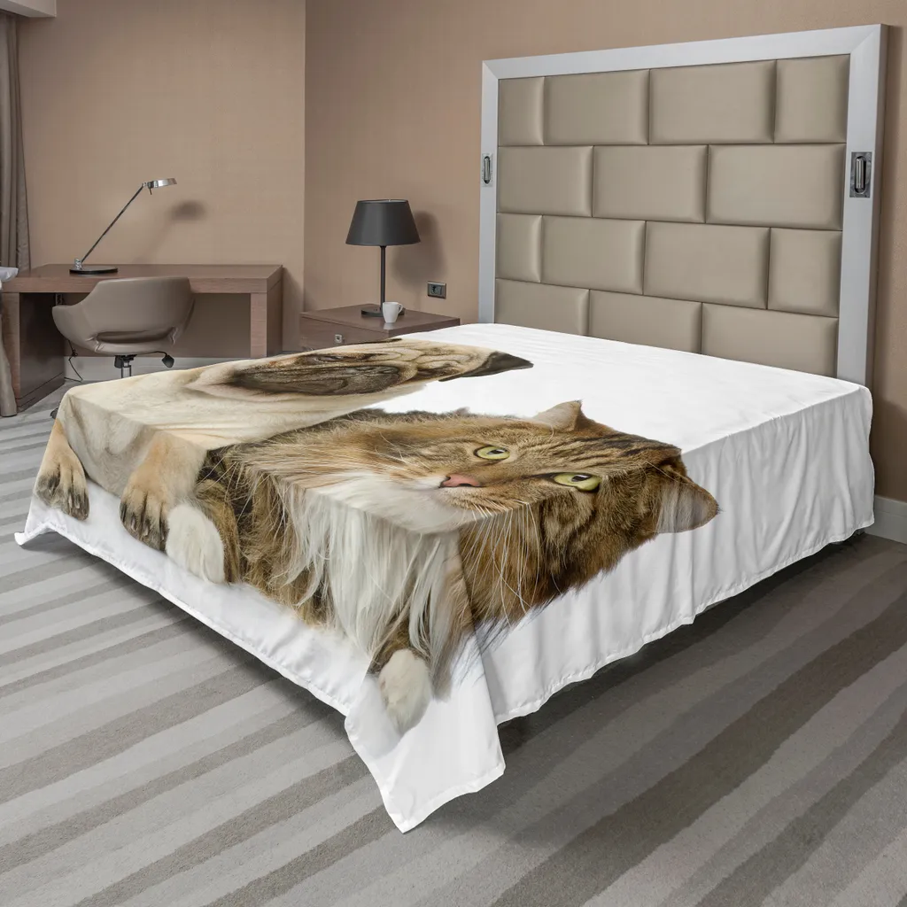 Drap Plat Doux et Confortable Motif Animaux Beige Brun 275 x 260 cm