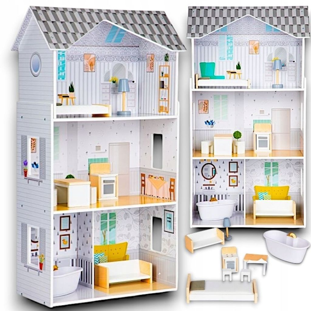 Premium Puppenhaus aus Holz Groß XXL Villa Möbel Zubehör Produktbild 