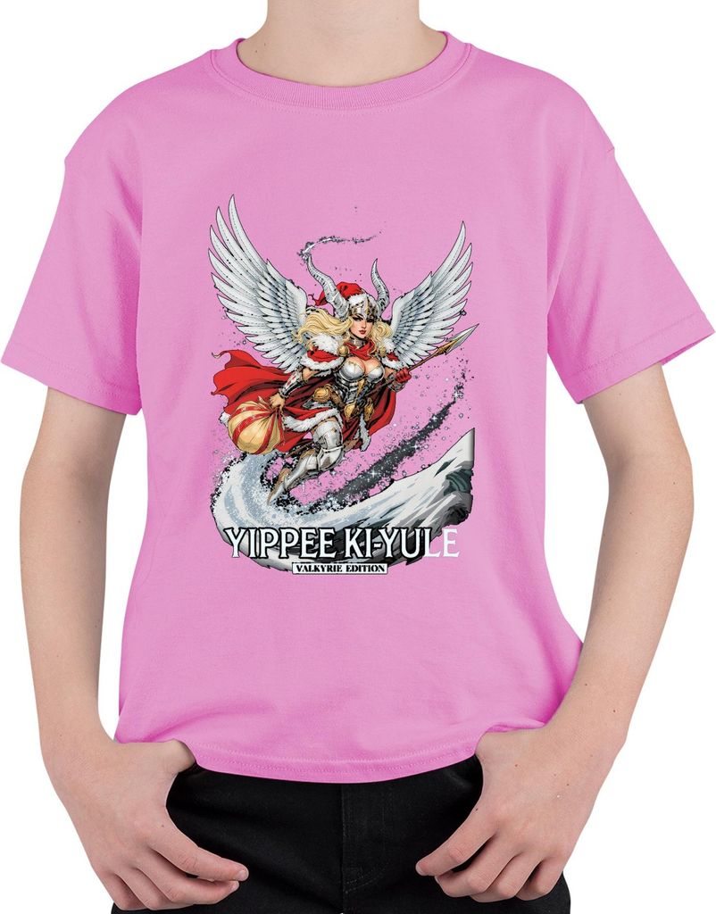 YIPPEE KI-YULE Valkyrie Weihnachten Wikinger Flügel Lustig Uni Kinder T-Shirt, Pink, 116