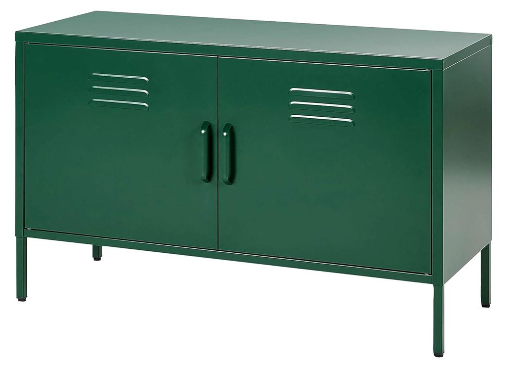 Sideboard mit 2 Türen und 2 Griffen aus Stahl in Grün mit herausnehmbarem Regalboden