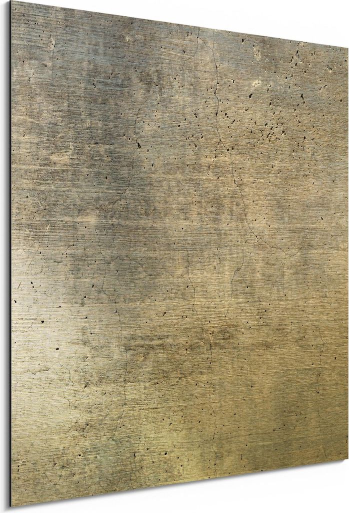 DEQORI Alu-Dibond Bild Gold 50x50 cm 'Unverputzte Zementtextur' Wandbild Metall dünn