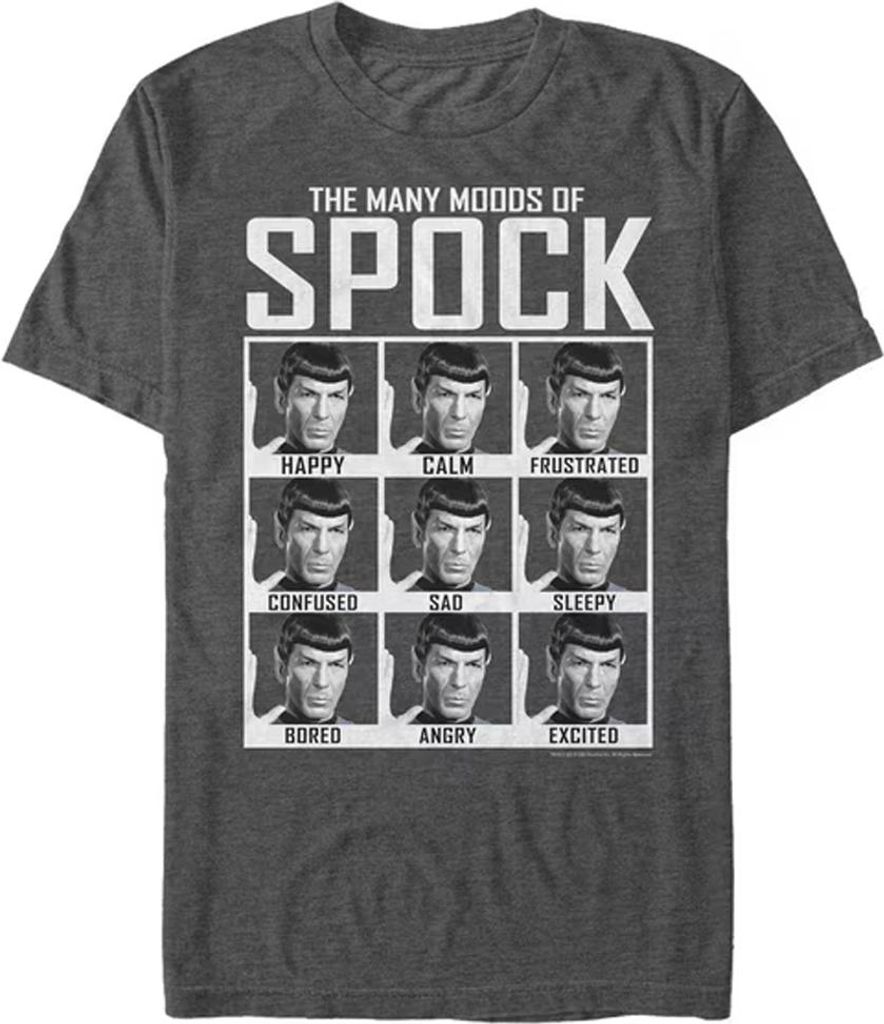Star Trek - "Many Moods of Spock" T-Shirt für Herren/Damen Uni, meliert TV27064 (L) (Holzkohle)