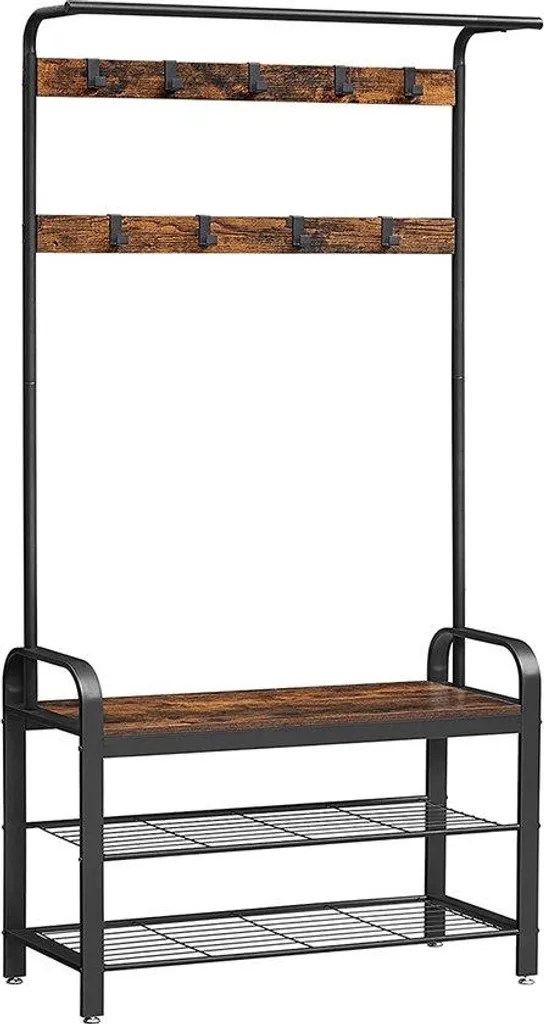 Porte-manteau vestiaire marron et noir avec siège 9 crochets 183 cm
