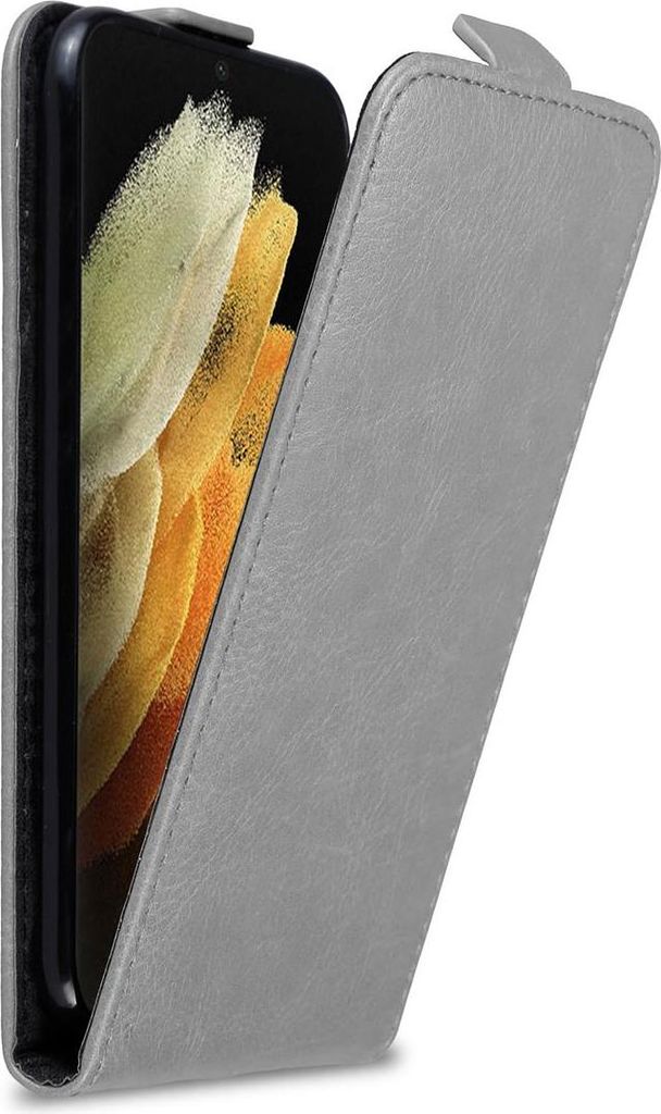Cadorabo Hülle für Samsung Galaxy S21 ULTRA Schutz Hülle in Grau Flip Etui Handyhülle Case Cover