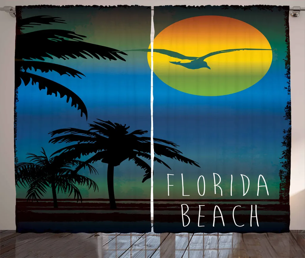 ABAKUHAUS Florida Tenda rustica, Traumhafte Sunset Shore, Tenda con passanti e ganci per camera da letto, 280 x 175 cm, multicolore