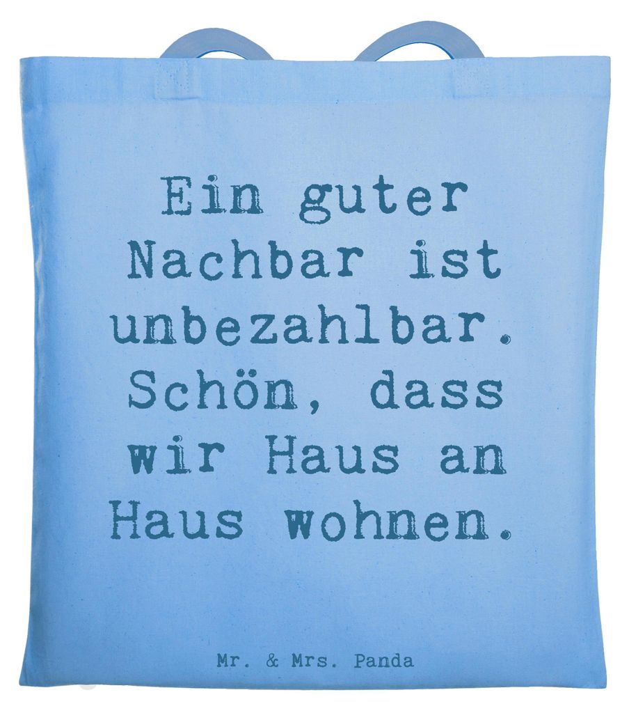 Mr. & Mrs. Panda Stoffbeutel Spruch Guter Nachbar - Sky Blue - Geschenk, Baumwolltasche, Tasche, Schultasche, Danke, Einkaufstasche, Aufmerksamkeit...