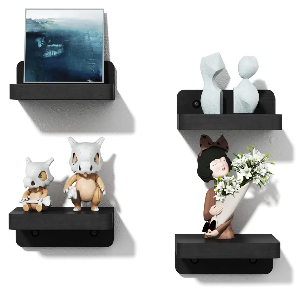 Petite étagère murale noire pour gagner de la place lot de 4 en bois