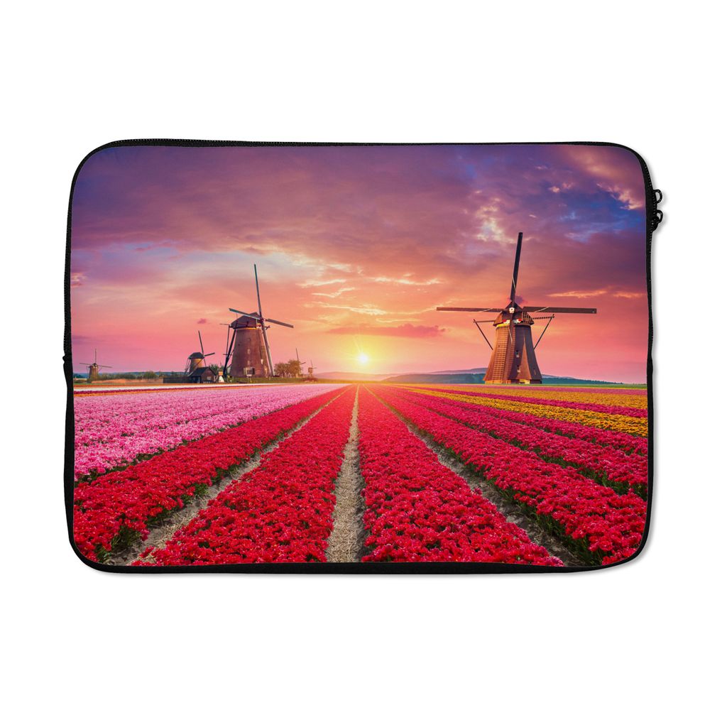 MuchoWow® Laptop Hülle 14 ZollBlumen - Windmühle - Tulpen - Produktbild 
