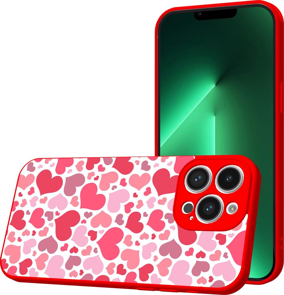 Smartphonica Handyhülle Geeignet für iPhone 13 Pro Max mit Herzen drucken - TPU Back Cover Case Hearts Design - Rot