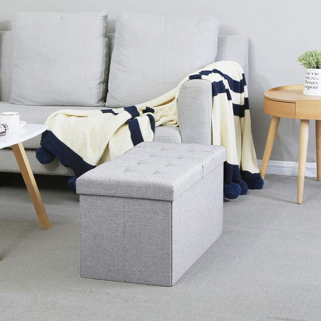 SONGMICS Sitztruhe 76x38x38cm Halbdeckel 80L aus Leinen Produktbild 3