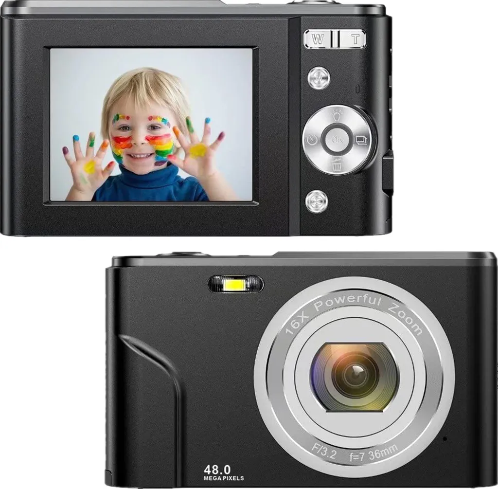 Appareil photo numérique 48 MP avec zoom 16X et écran LCD noir compact