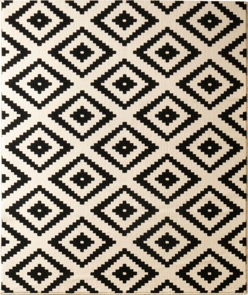 A close-up view of a rug with a diamond pattern.