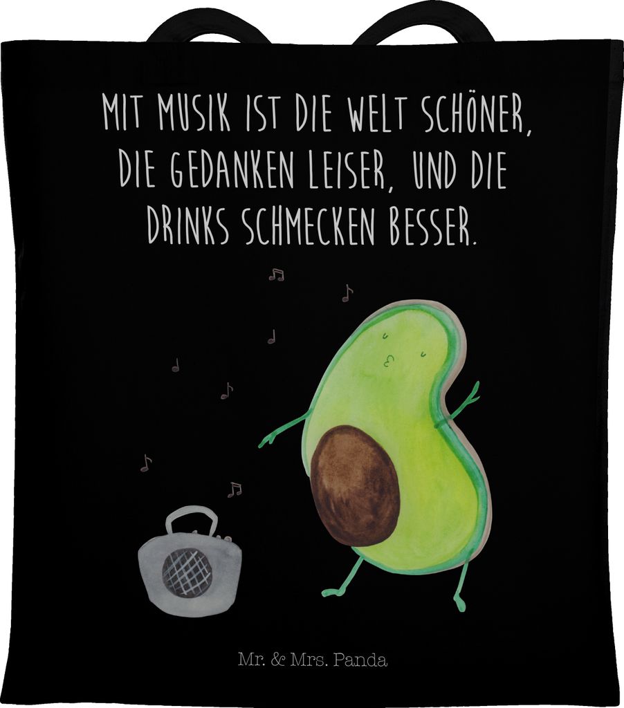Mr. & Mrs. Panda Shopping Tasche Avocado Tanzen - Schwarz - Geschenk, Party, Drinks, Jutebeutel, festivaltasche, einkaufsshopper, Singen, Urlaub, T...