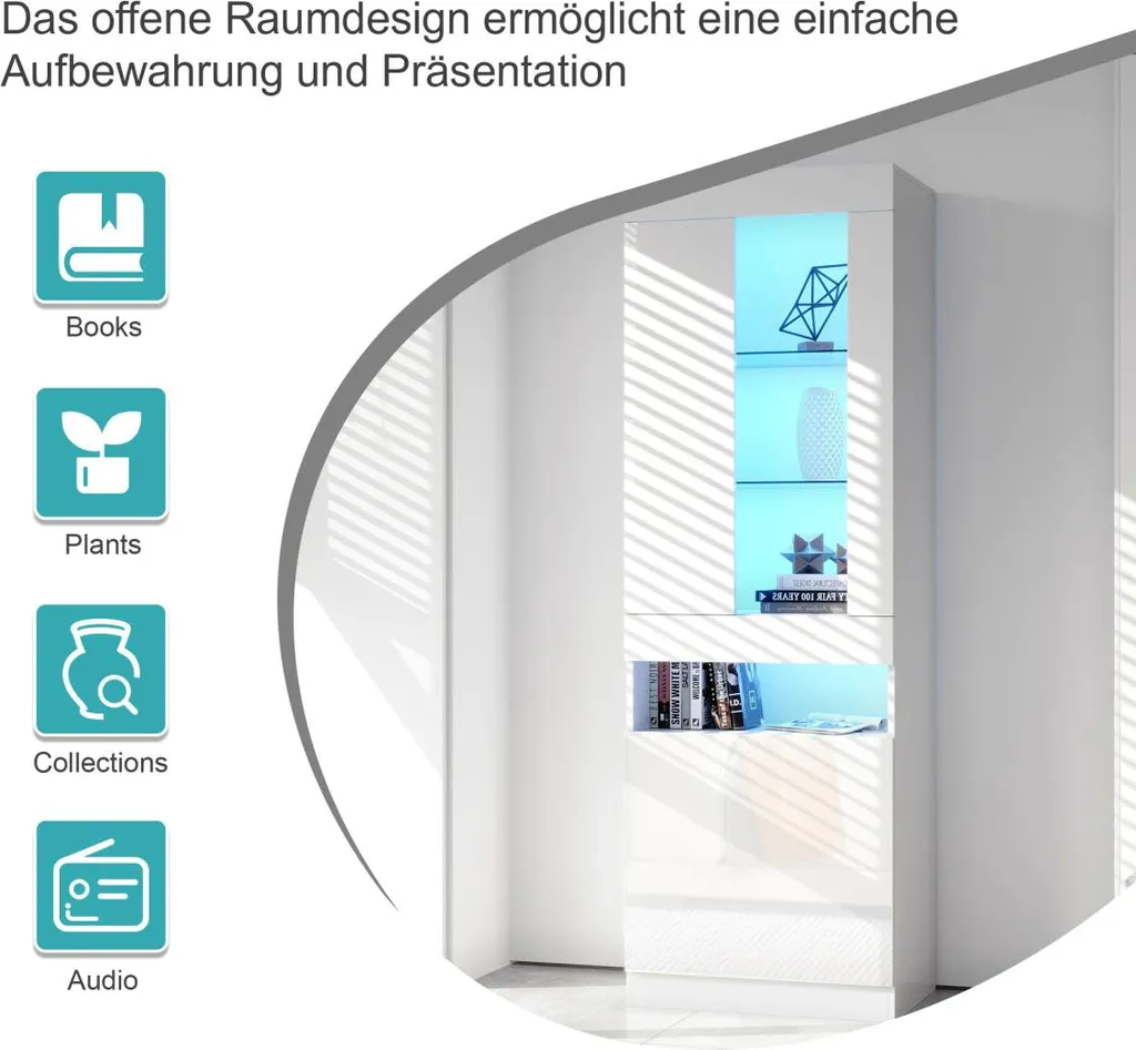 Vitrine LED noire avec 2 portes vitrées - Meuble de salon noir 160cm - 3
