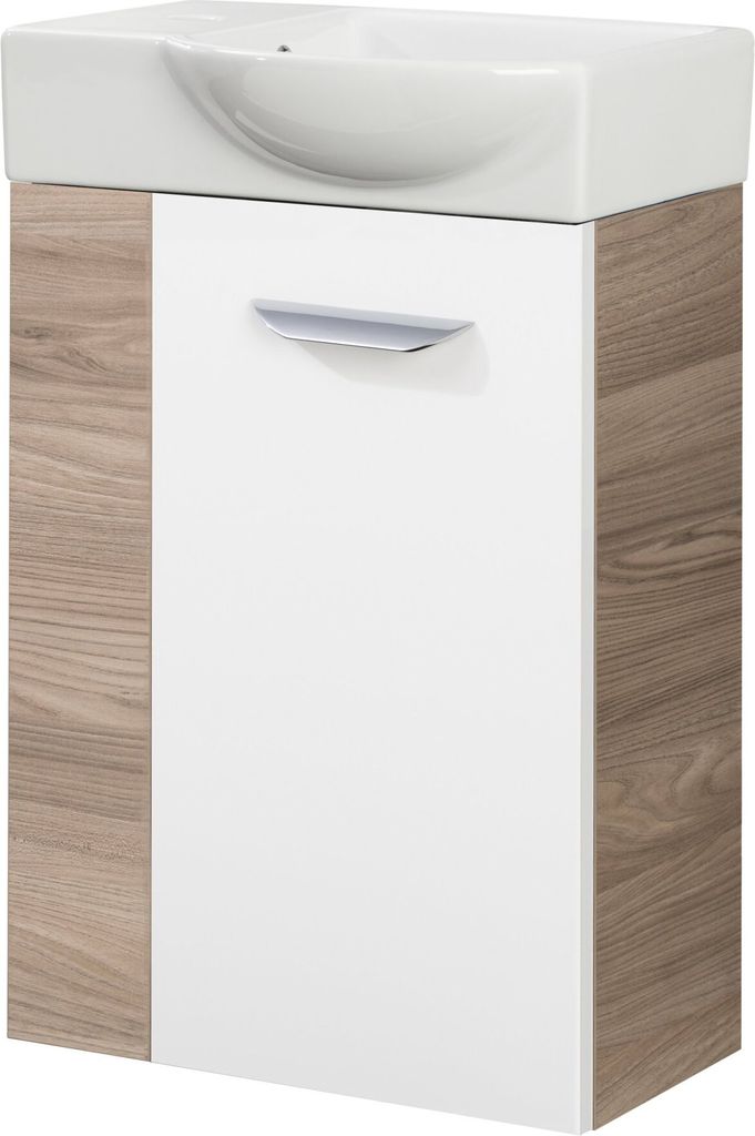 Fackelmann SBC LUXOR Gäste WC Set 2-teilig 45 cm, Braun hell/Weiß, rechts, Keramik Hahnloch links
