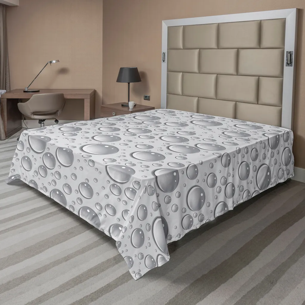 ABAKUHAUS Lenzuolo grigio, piccolo motivo grande Acqua Puro Rinfrescante Tinta unita Acqua Gocce di pioggia Design, lenzuolo morbido e confortevole per un letto decorativo 1 pezzo 275 cm x 260 cm, grigio