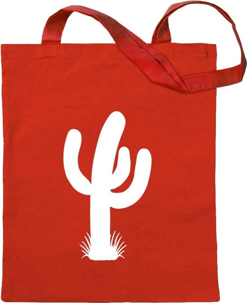 Kiwistar - Baumwolltasche - rot - Kaktus Saguaro Piktogramm - Tragetasche Stoffbeutel Umhängetasche langer Henkel