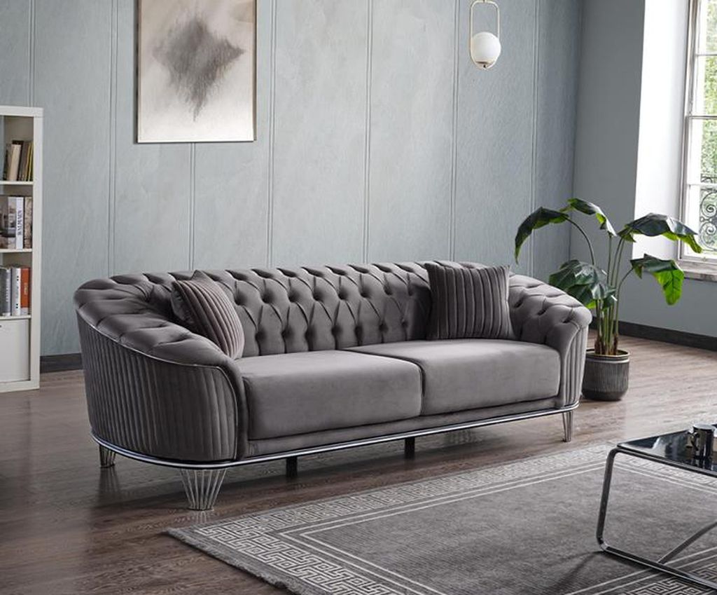Design Wohnzimmer Luxus Sofa 3 Sitzer Sofa Grau Textil Hochwertig Möbel
