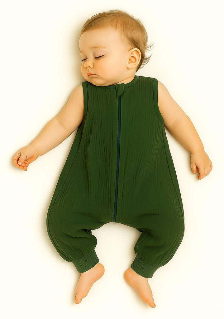 Musselin-Schlafsack für Kinder mit Beinen L 9-24 Monate Sommer TOG 1.0 - waldgrün
