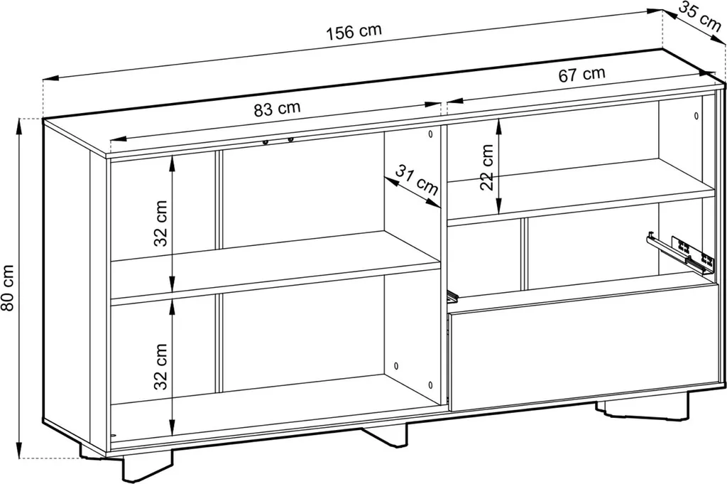 Buffet Gris Cachemire 156 cm Distria avec Façade Rainurée Style Chêne
