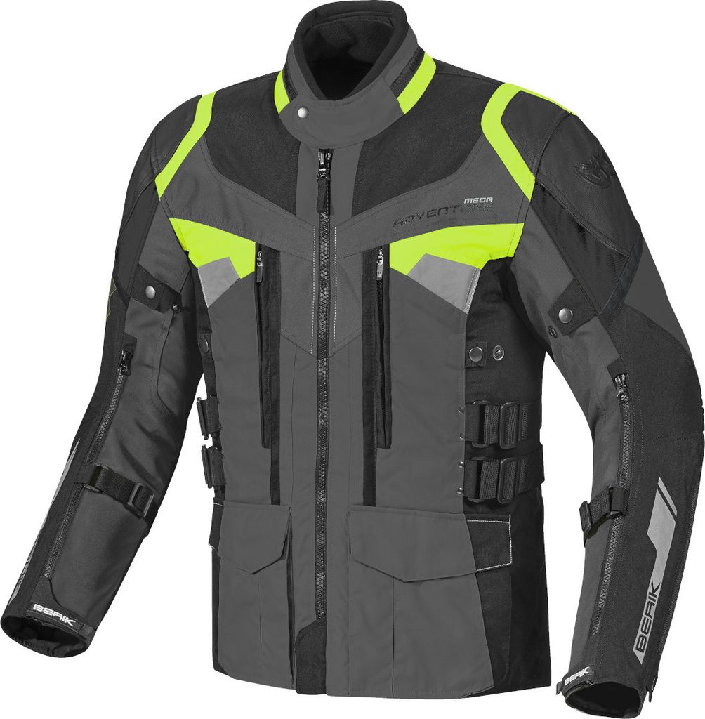 Berik Striker wasserdichte 3in1 Motorrad Textiljacke, dunkelgrau/schwarz/neon-gelb, 48
