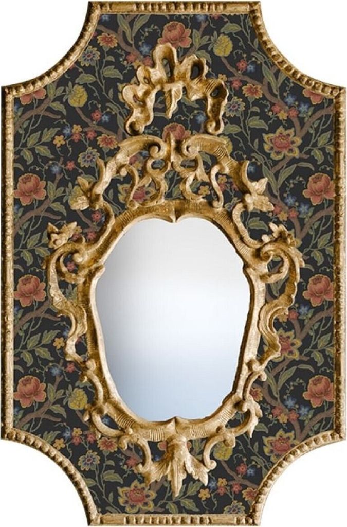 Casa Padrino Barock Spiegel Mehrfarbig / Schwarz / Antik Gold 65 x H. 99 cm - Barock Wandspiegel mit Blumen Design