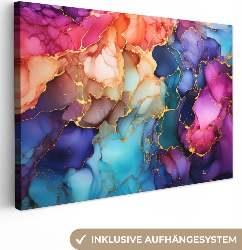 Leinwandbilder 120x80 cm - Marmor - Farbenfroh - Farbenfroh - Abstrakt, Leinwand Bilder, Wanddeko, Bild