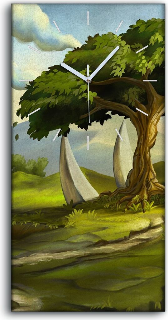 Wandbild Leinwand Bilder Wanduhr 30x60 Malen von Fantasie Baum Steinen - weiße Hände