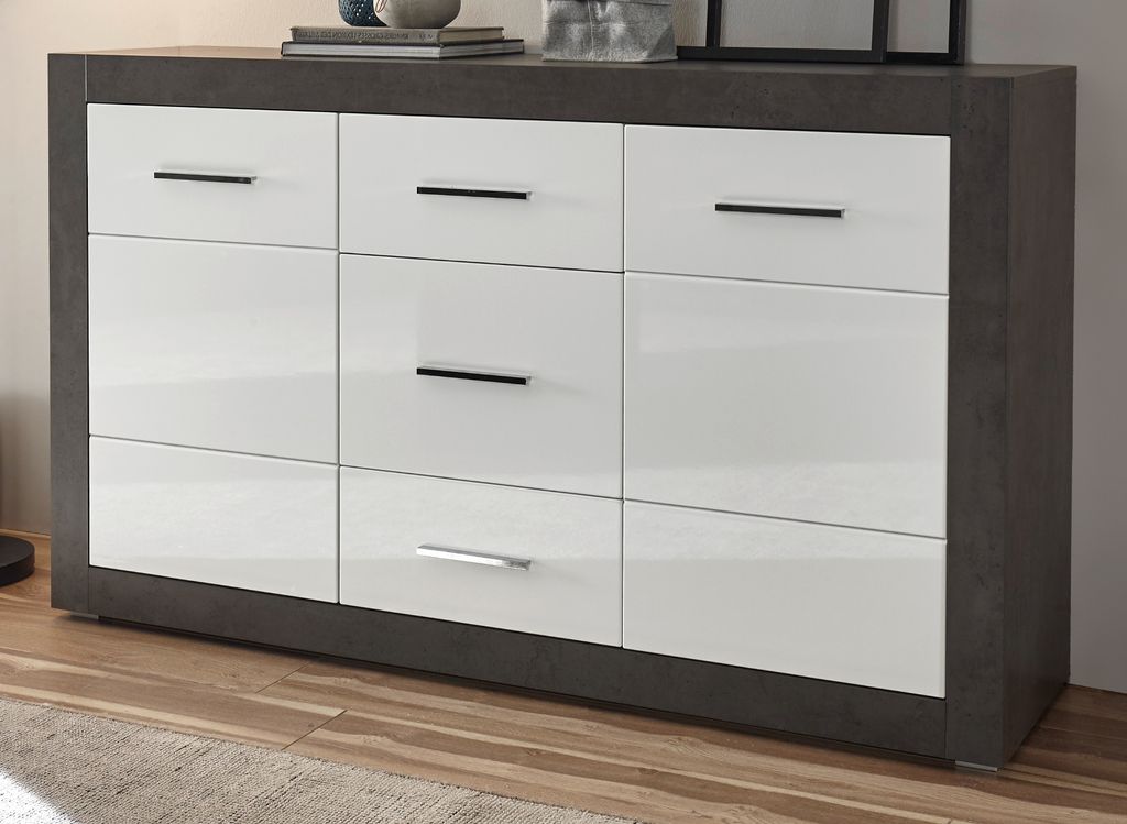 Sideboard "Briard" weiß Hochglanz grau Kommode 164 x 97 cm