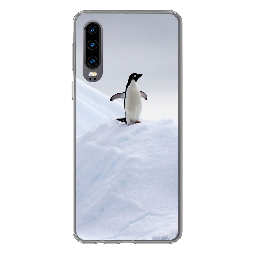 MuchoWow Handyhülle Schutzhülle Hülle für Huawei P30 Pinguin - Eis - Winter Silikon Softcase Handy Hülle - Kartenbesitzer