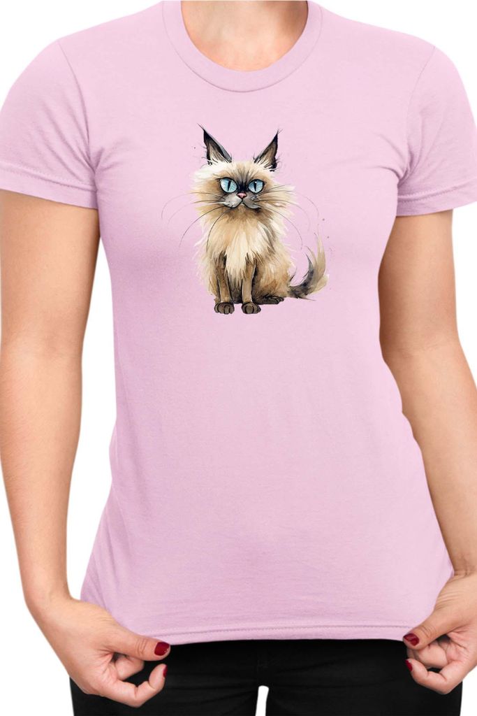 Damen T-Shirt Funny Cats Breeds Balinese Cat 010, Lady 2XL / Hellrosa