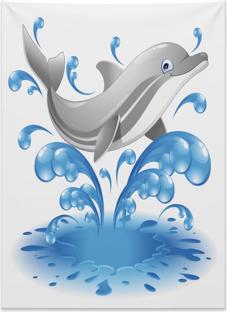 Abakuhaus Delphin Wandteppich, Tier Sealife Cartoon aus Weiches Mikrofaser Stoff Kein Verblassen Klare Farben Waschbar, 110 x 150 cm, Blau grau