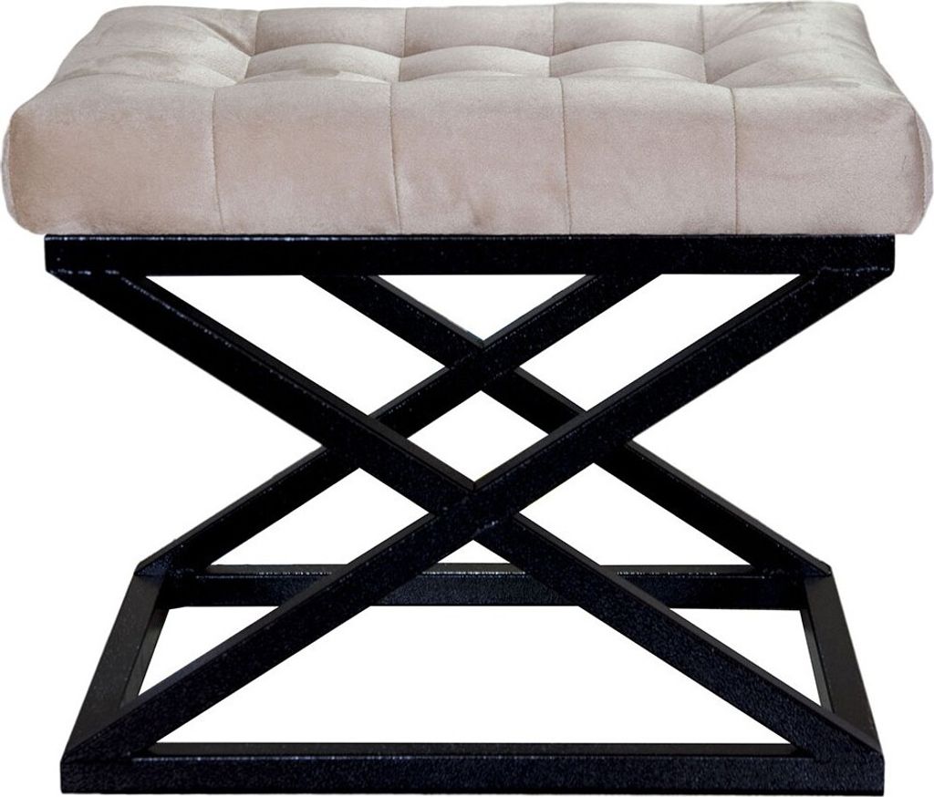 Hanah Home, Capraz - Black, Cream, Fußhocker & -bänke, Sitzpuff, Schwarz, Polyester, 50 x 42 x 40 x cm