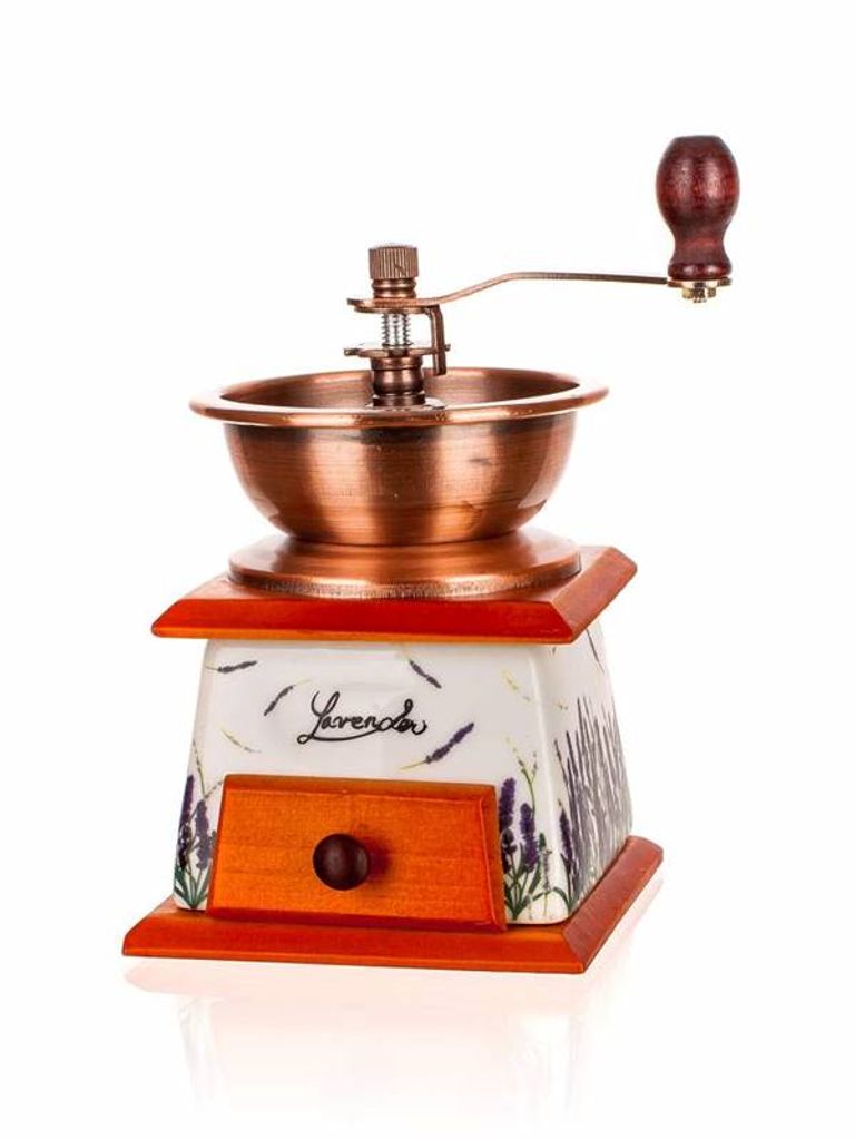 Kaffeemühle, manuell, Retro-Stil, Holz + Keramik Lavender