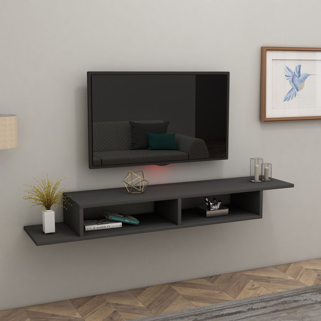 Skye Decor, Muson - Anthracite, Fernsehtisch, Anthrazit, 100 % MELAMINBESCHICHTETE SPANPLATTEN, 120 x 29,6 x 18,2 cm